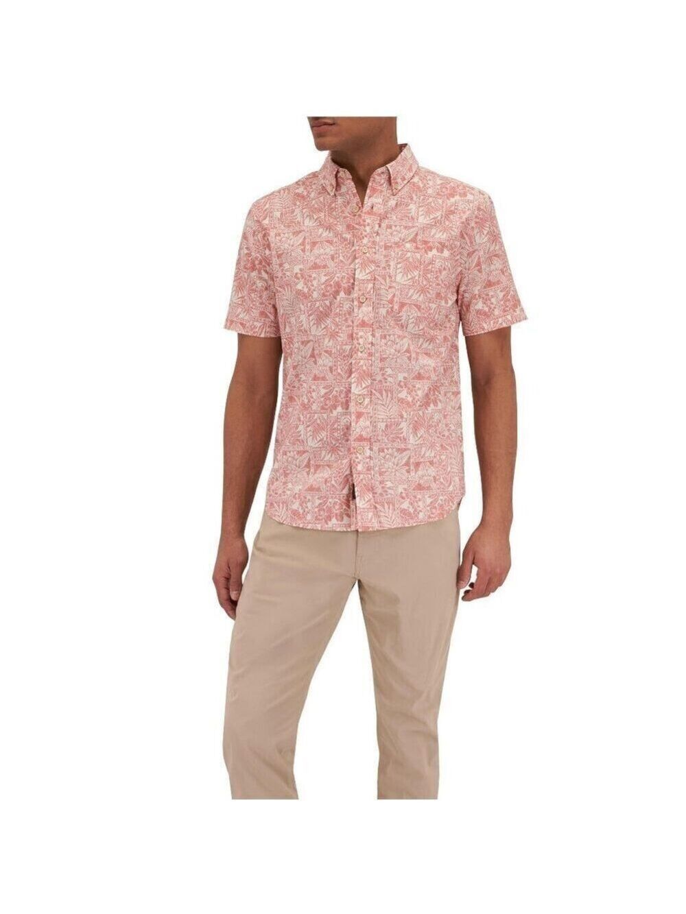 NWT Faherty Playa Coral Tile Print Short Sleeve Button Down Shirt S